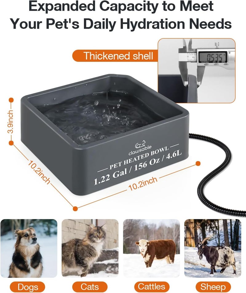 clawsable Large Heated Dog Bowl for Outdoor Dogs Cats, Heated Water Pet Dish with 78.4" Chewproof Cord, Water Thermal-Bowl for Rabbit, Chicken, Squirrel (Gray, 155Oz) - Image 5